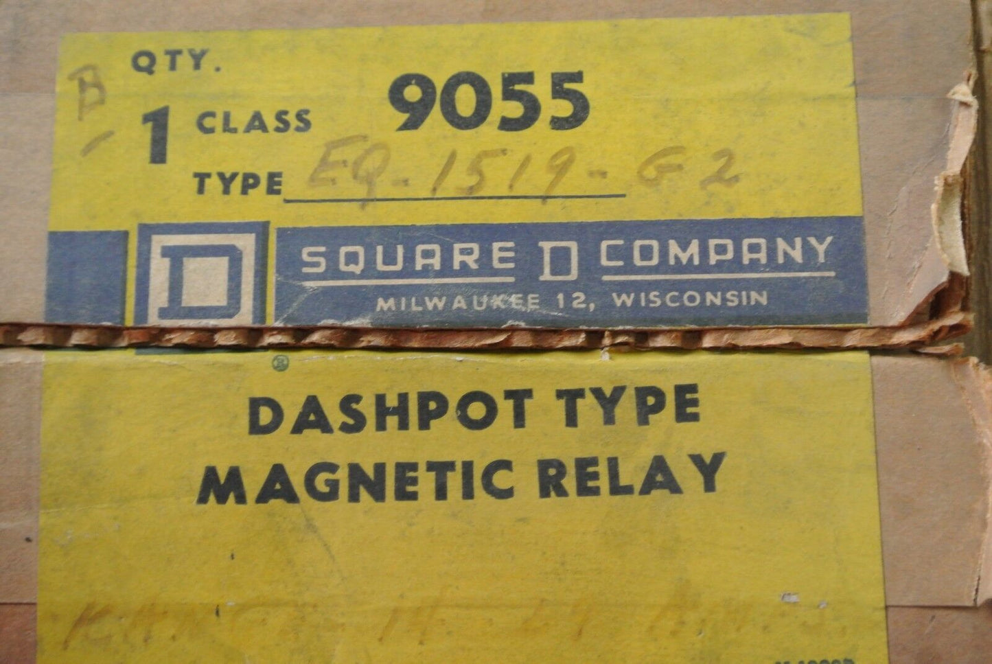 SQUARE D 9055 EQ-1519-G2 DASHPOT TYPE MAGNETIC RELAY - 14-29 AMPS - NEW SURPLUS