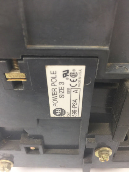 ALLEN BRADELY 520E-DOD REVERSING STARTER 600VAC 90A SIZE 3 W/2 599-P3A POWER POL