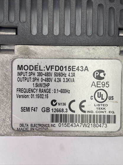 Delta Electronics VFD015E43A AC Motor Drive Inverter 3 Ph 480V POWERFOIL X VFD-E