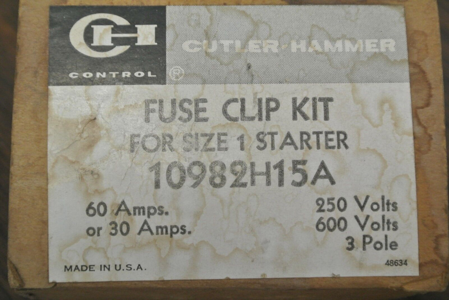 CUTLER-HAMMER 10982H15A FUSE CLIP KIT for SIZE 1 STARTER / NEW SURPLUS