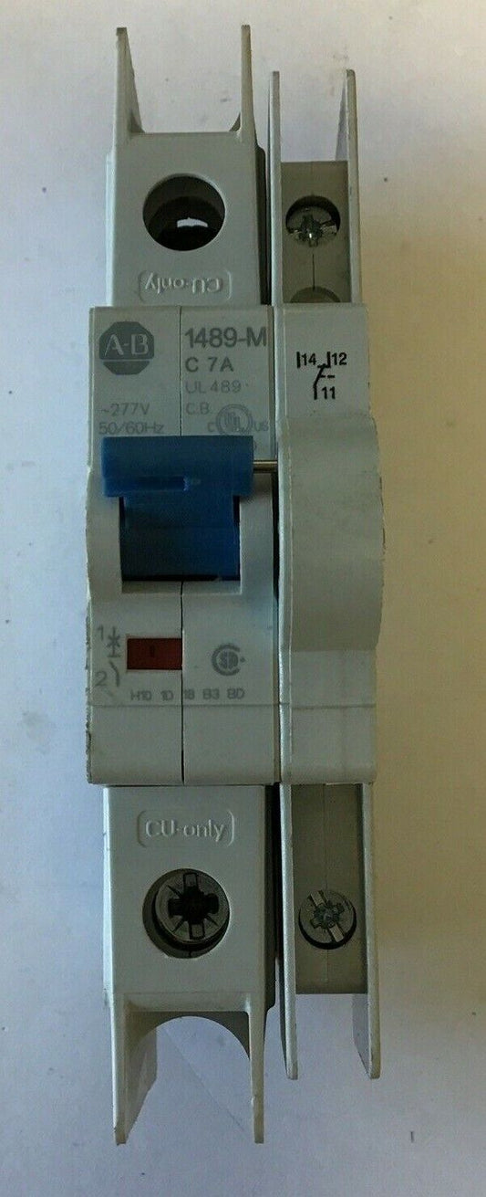 ALLEN BRADLEY 1489-M C 7A 1POLE CIRCUIT BREAKER W/ 1489-ABRA3 AUX. CURCUIT