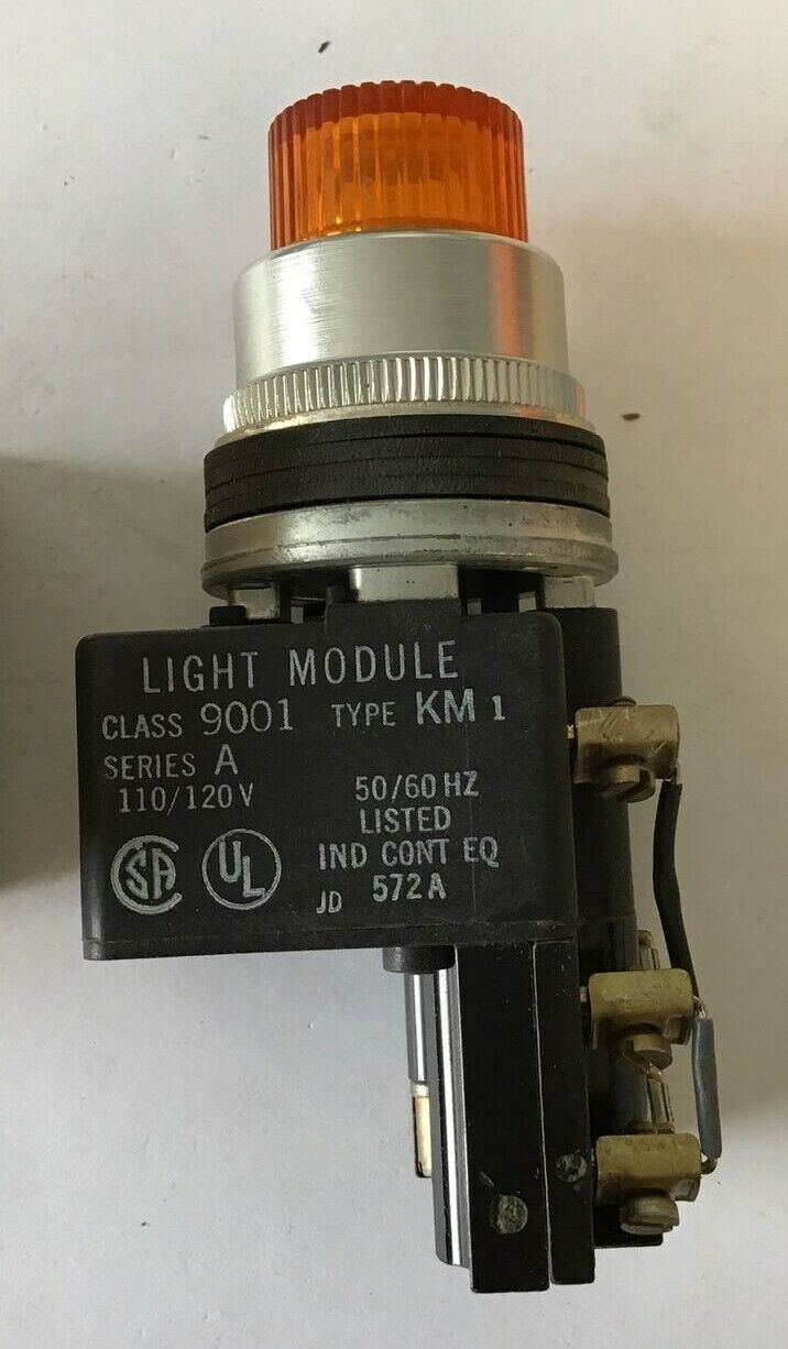 SQUARE D 9001KT-1 PILOT LIGHT PUSH TO TEST 120V 60HZ SER.B ORANGE CAP