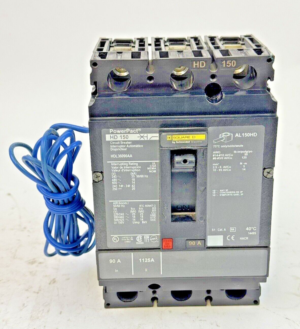 SQUARE D - HDL36090AA - POWERPACT CIRCUIT BREAKER W/ AUX - 90A/3 POLE/600VAC