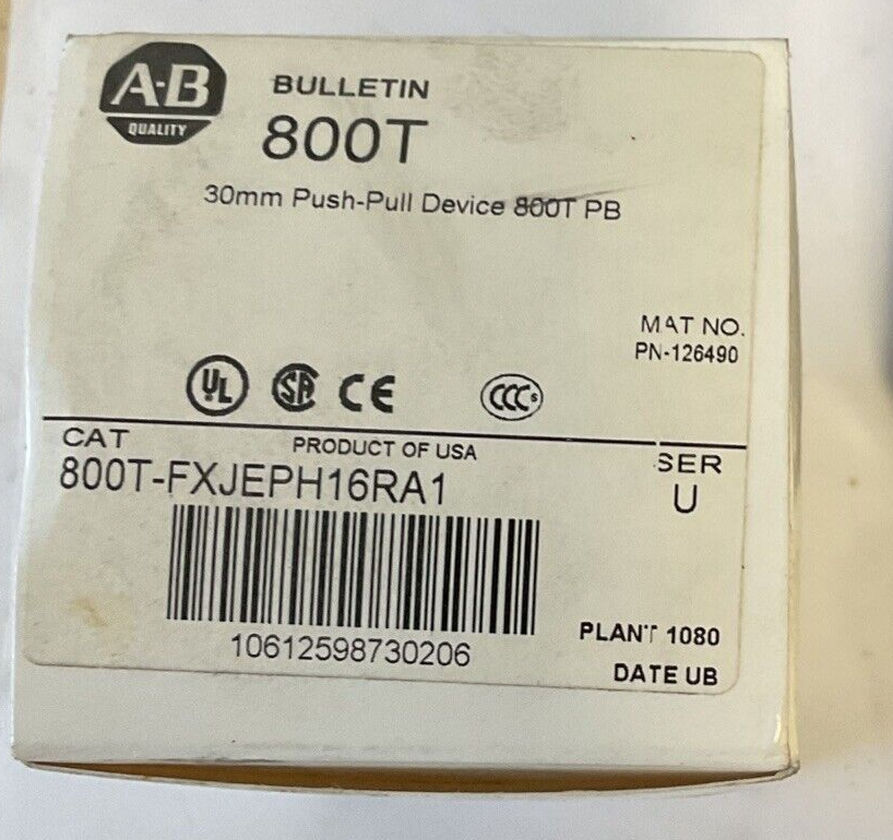 ALLEN BRADLEY 800T-FXJEPH16RA1 PUSH/PULL BUTTON E-STOP SER.U 120V 50/60HZ