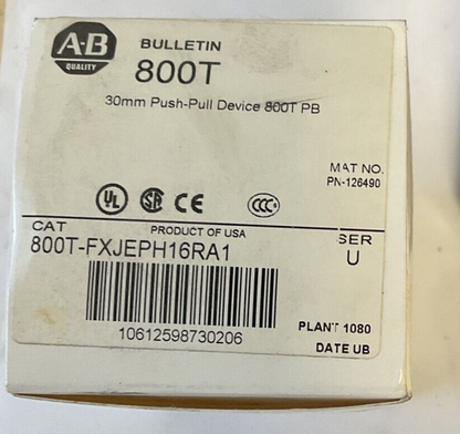 ALLEN BRADLEY 800T-FXJEPH16RA1 PUSH/PULL BUTTON E-STOP SER.U 120V 50/60HZ