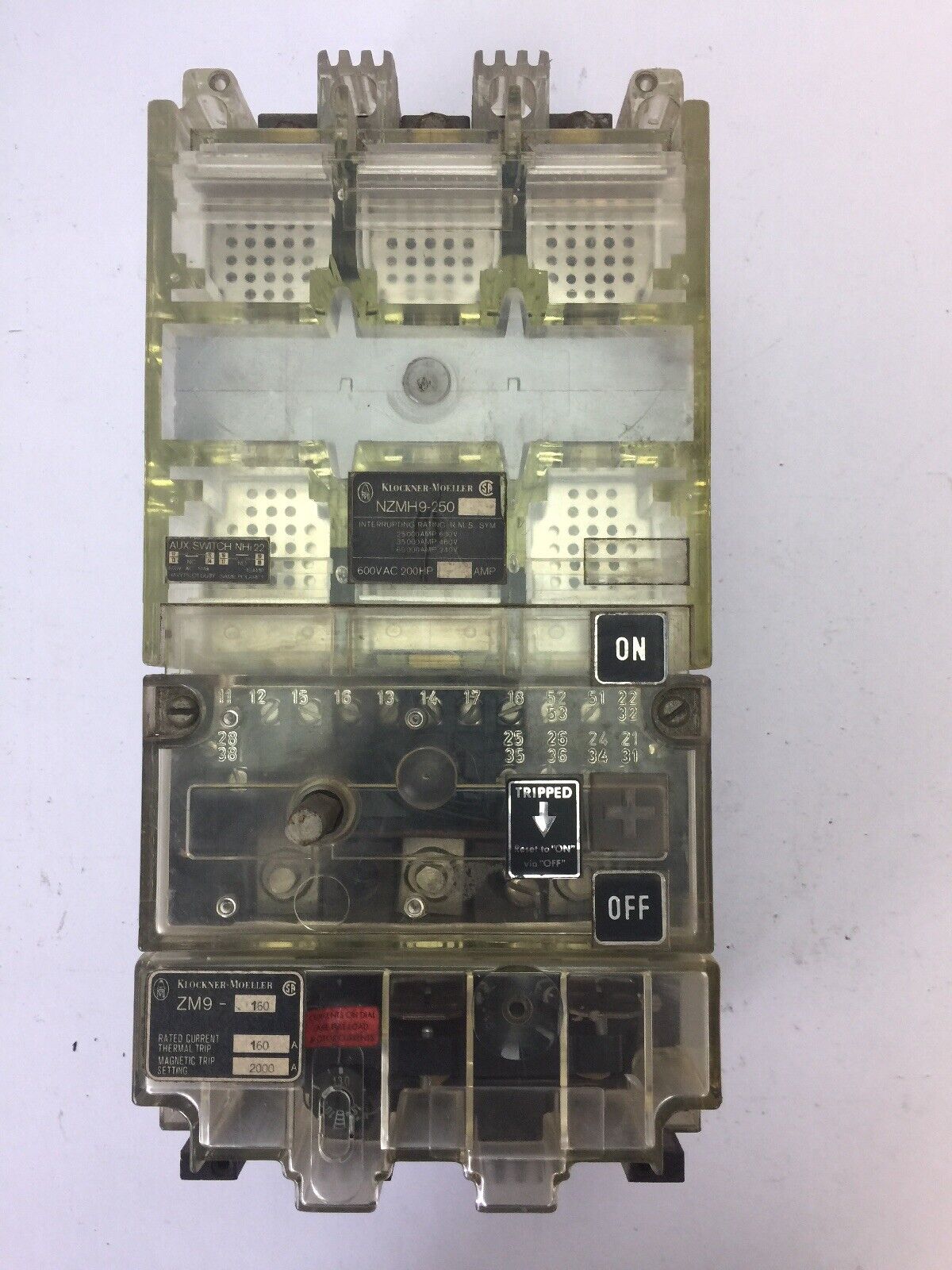 KLOCKNER MOELLER NZMH9-250 CIRCUIT BREAKER 600VAC 200HP ZM9-160 160A THERMAL