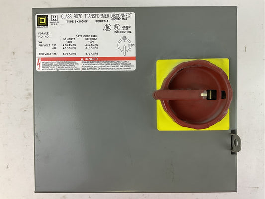 SQUARE D 9070 SK1000G1 TRANSFORMER DISCONNECT SER A PRI VOLT 230 4.35A 460 2.17A