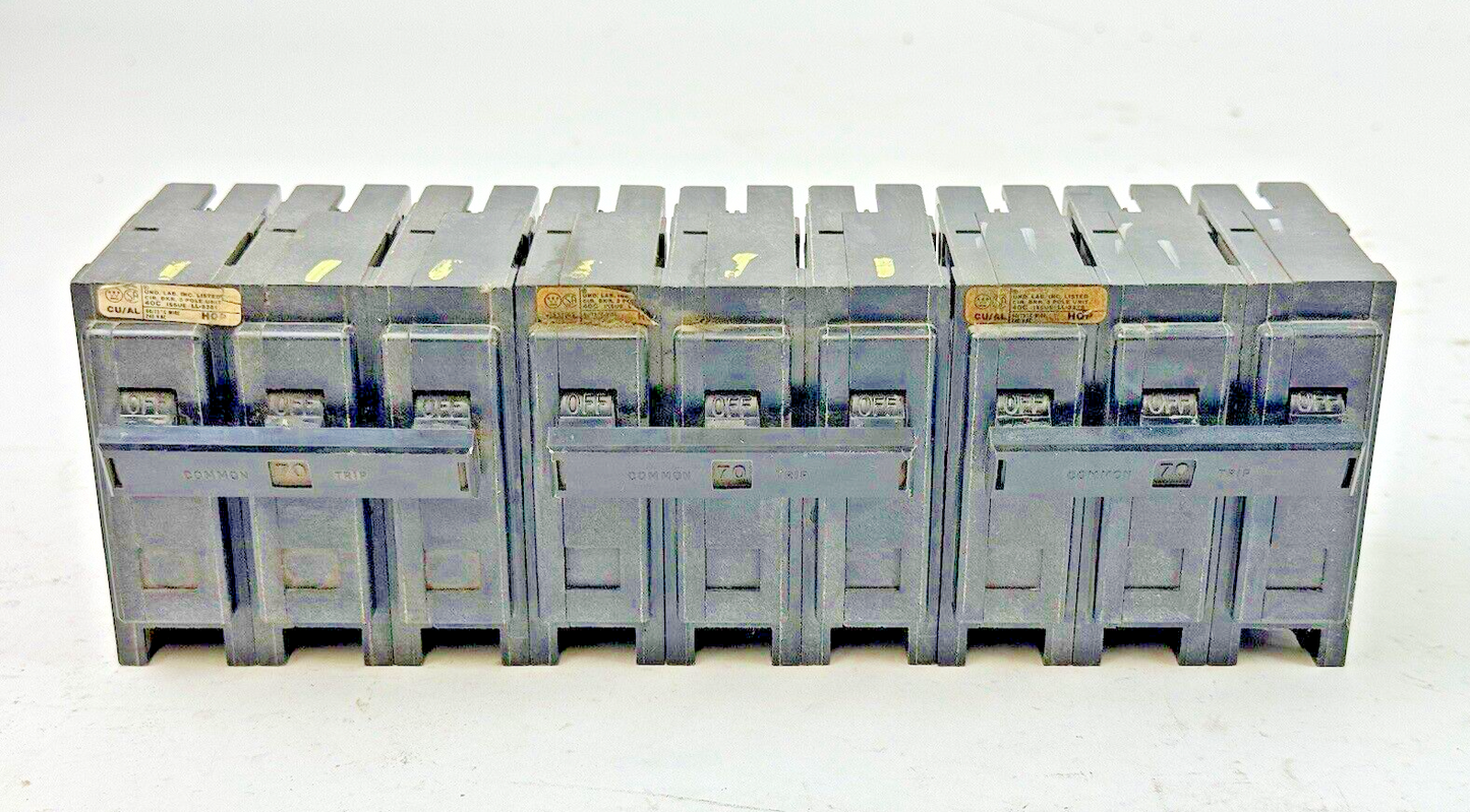 WESTINGHOUSE * LOT OF 3*  HQP3070H - CIRCUIT BREAKERS - 3 POLE/240VAC/70A
