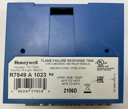 HONEYWELL R7849 A 1023 ULTRAVIOLET FLAME AMPLIFIER REV H R7849A1023