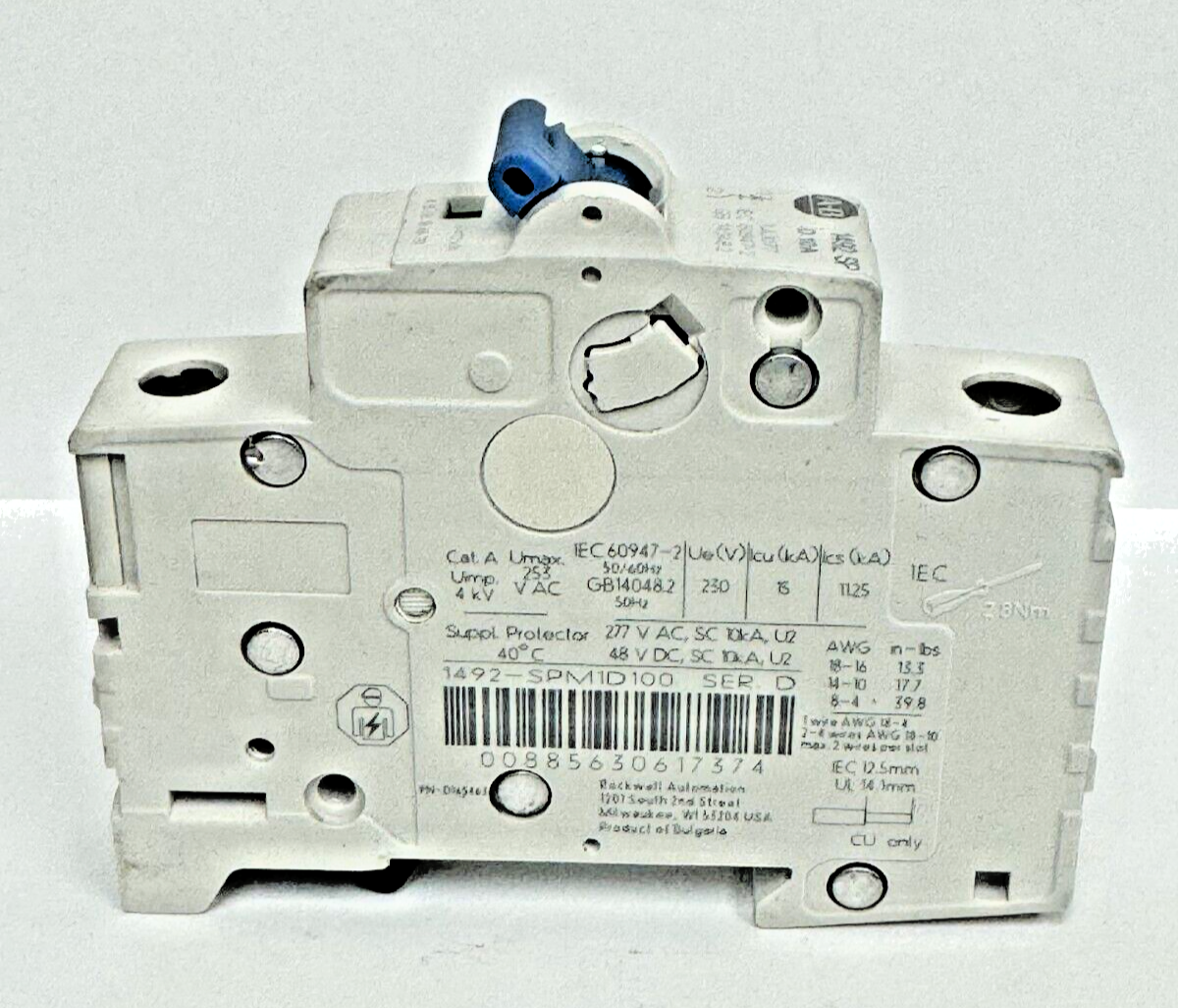 ALLEN-BRADLEY - 1492-SPM1D100 SER. D - CIRCUIT BREAKER - 1 P, 10 A, 277 V