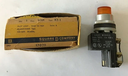SQUARE D 9001KT-1 PILOT LIGHT PUSH TO TEST 120V 60HZ SER.B ORANGE CAP