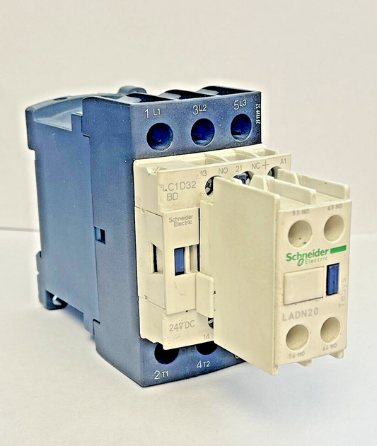 SCHNEIDER ELECTRIC - LC1D32 - CONTACTOR 24VDC & SCHNEIDER LADN20 - CONTACT BLOCK