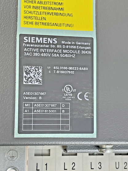 SIEMENS  6SL3100-0BE23-6AB0   SINAMICS ACTIVE INTERFACE MODULE