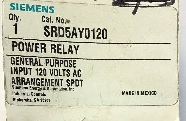 SIEMENS SRD5AY0120 POWER RELAY 120VAC GENERAL PURPOSE 50/60HZ