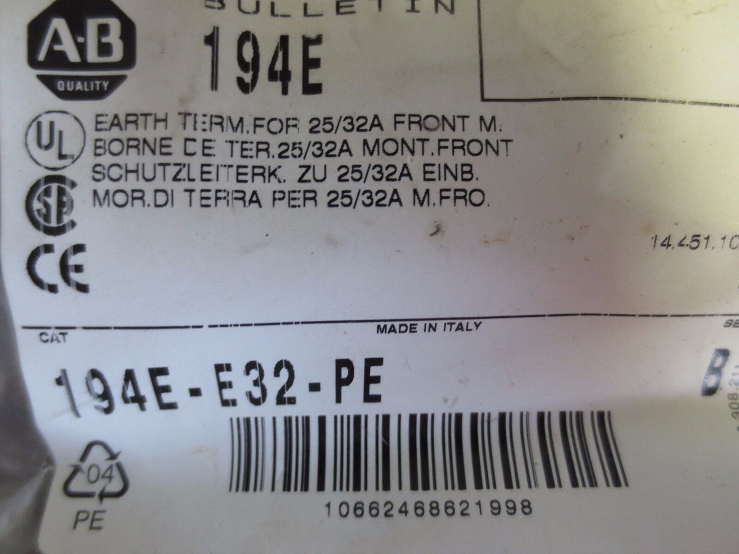 ALLEN-BRADLEY 194E-E32-PE EARTH / GROUNDING TERMINAL - NEW SURPLUS