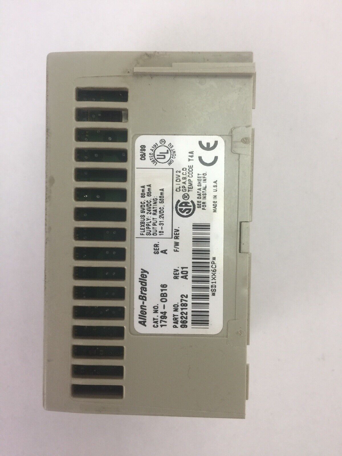 ALLEN BRADLEY 1794-OB16 24VDC SOURCE OUTPUT MODULE SER A REV A01 FLEXBUS 5VDC