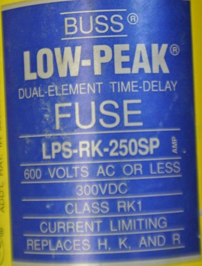 BUSSMANN LPS-RK-250SP LOW-PEAK DUAL-ELEMENT CURRENT-LIMITING FUSE / 250A / 600V