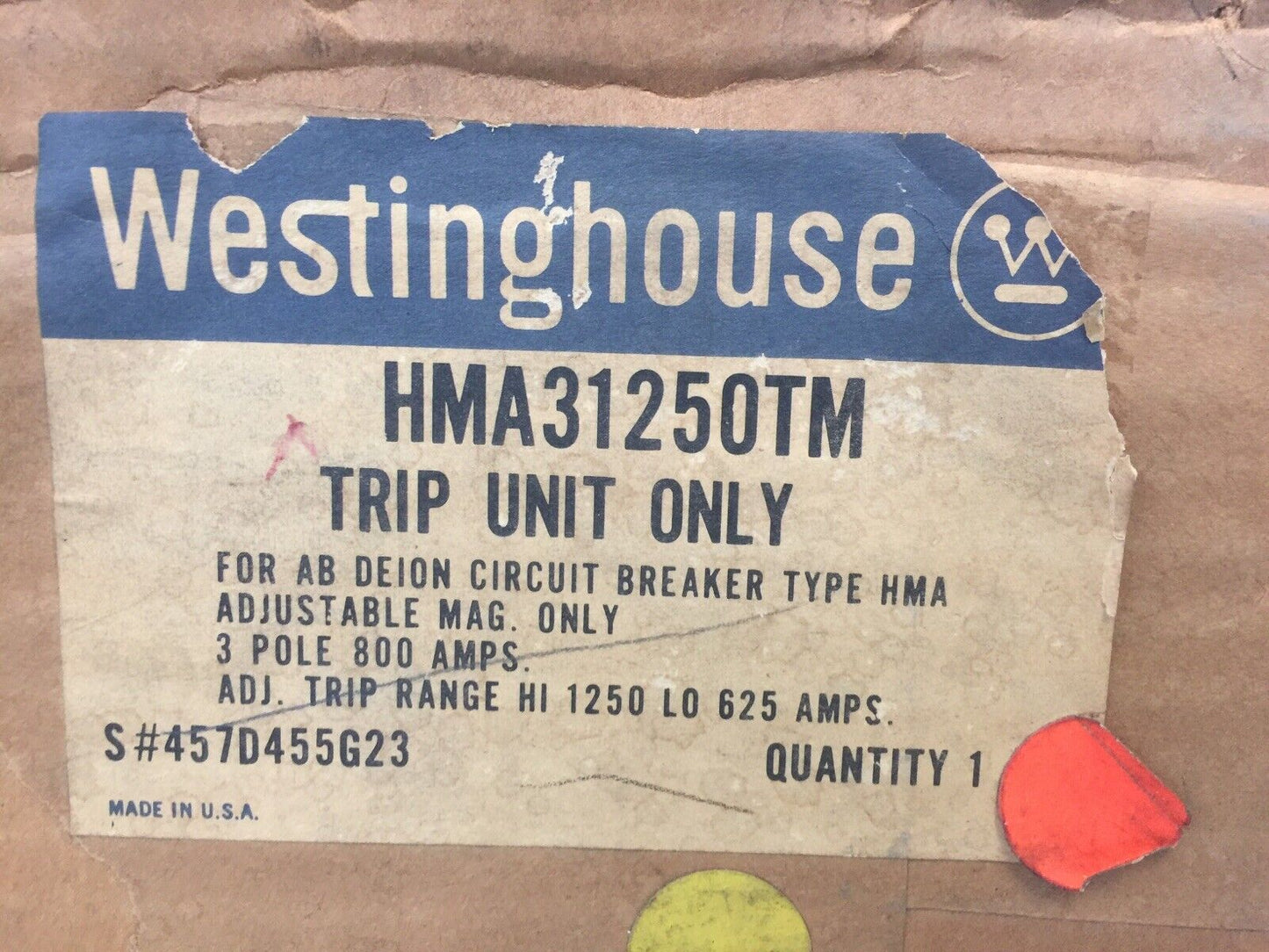 WESTINGHOUSE HMA31250TM TRIP UNIT ONLY FOR AB DEION CIRCUIT BREAKER 800AMPS