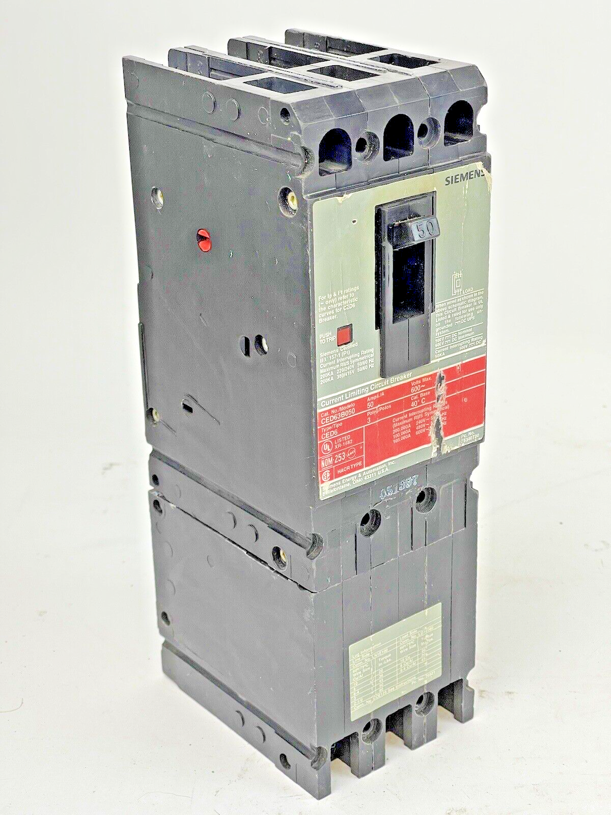 ITE - SIEMENS - CED63B050 - CIRCUIT BREAKER - 50 A, 600 VAC, 3 POLE, TYPE CED6