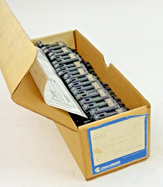 CHALLENGER *BOX OF 10* - A215K - COM. TRIP CIRCUIT BREAKERS -2 POLE/15 A/240 VAC