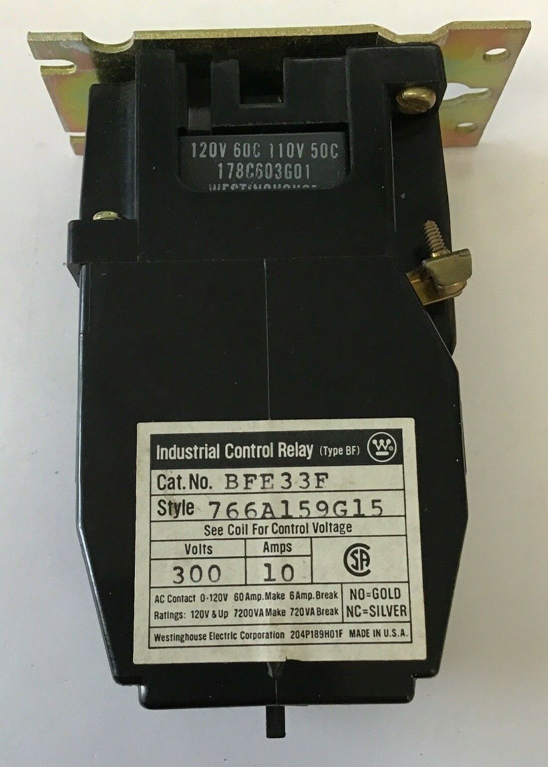 WESTINGHOUSE BFE33F CONTROL RELAY 10A 300V TYPE BF