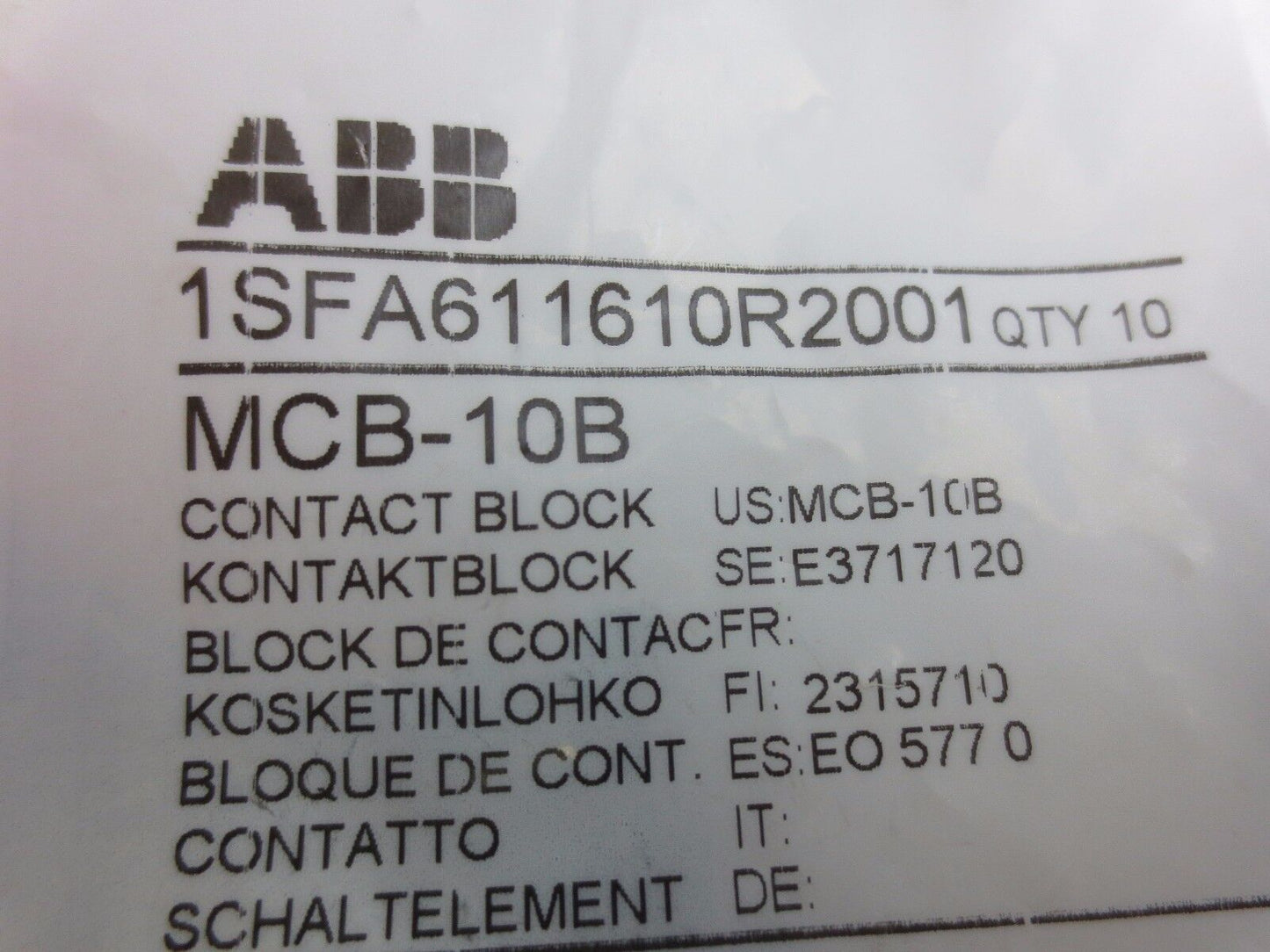 ABB MCB-10B / 1SFA611610R2001 CONTACT BLOCK - NEW SURPLUS
