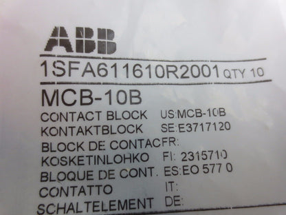ABB MCB-10B / 1SFA611610R2001 CONTACT BLOCK - NEW SURPLUS