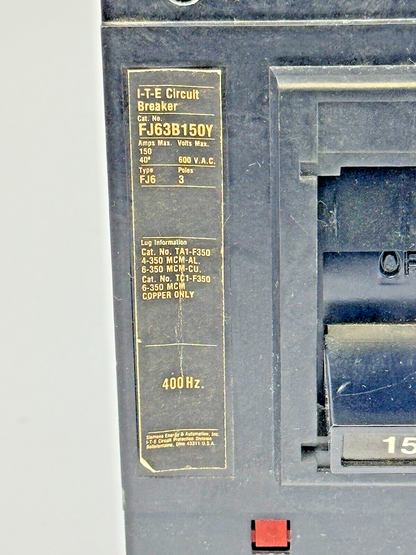 ITE - FJ63B150Y -CIRCUIT BREAKER W/ 150 TRIP - 150A/600 VAC/3 POLE/ FJ63150