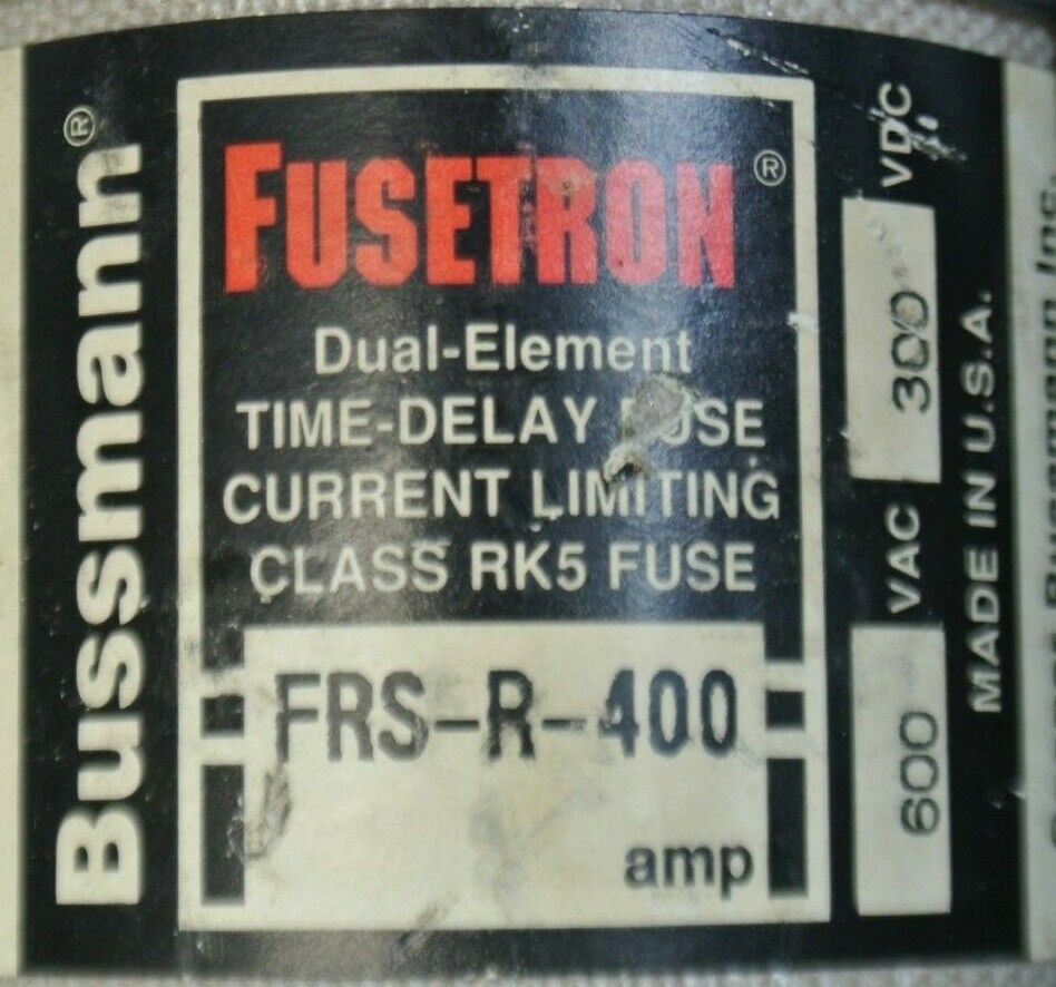 BUSSMANN FRS-R-400 DUAL-ELEMENT TIME-DELAY FUSE / CLASS RK5 / 400A / 600VAC