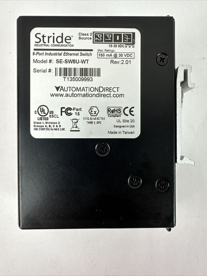 STRIDE SE-SW8U-WT 8-PORT INDUSTRIAL ETHERNET SWITCH 150mA @ 30VDC REV 2.01