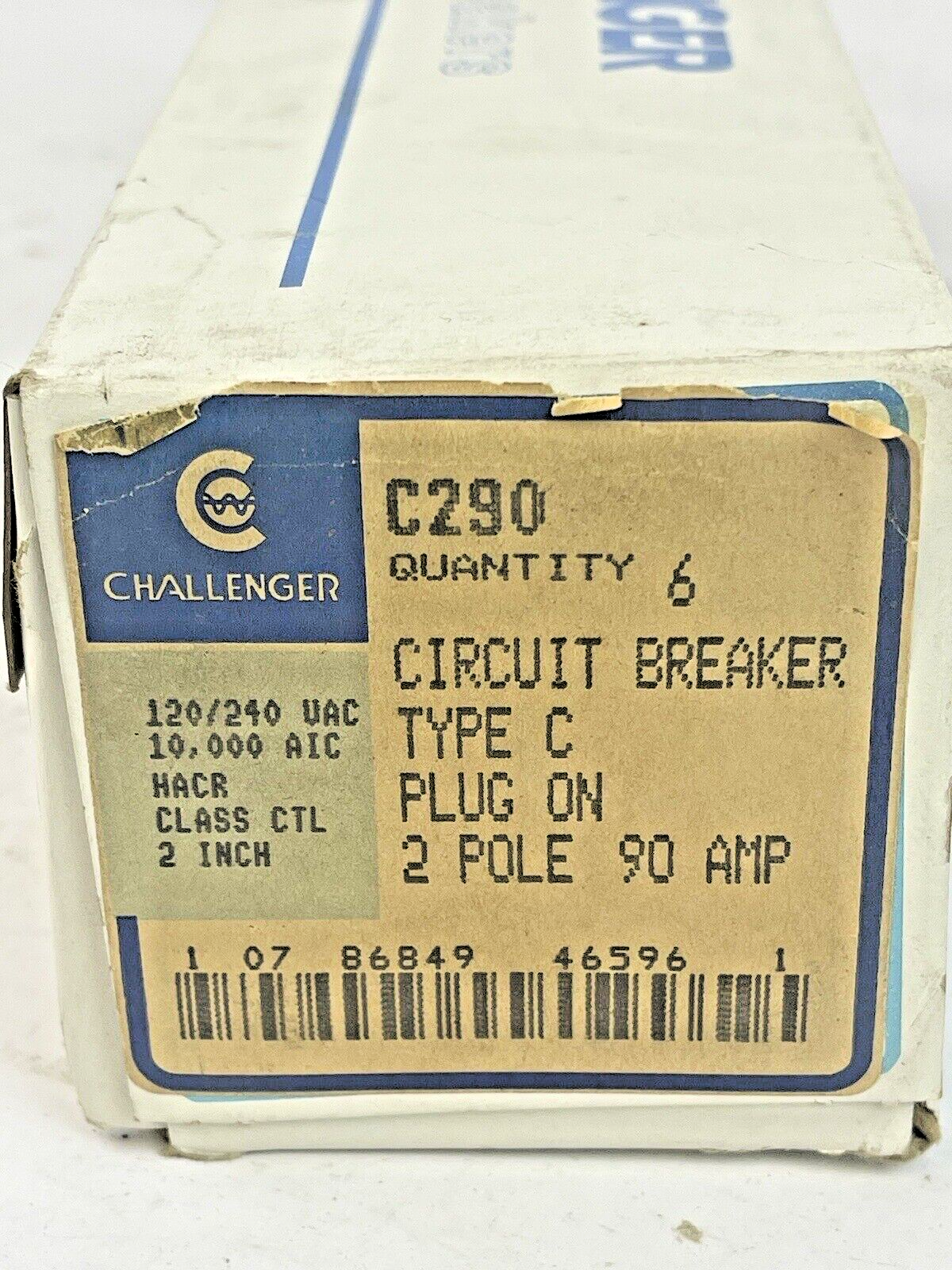CHALLENGER *BOX OF 6* - C290 - 90A, 2 POLE TYPE C CIRCUIT BREAKERS, 120/240 VAC