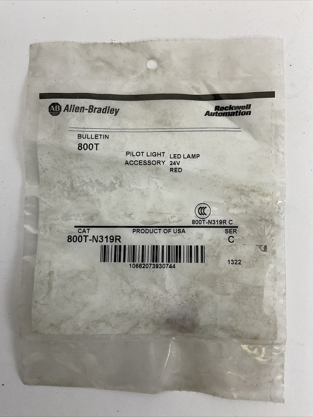 ALLEN BRADLEY 800T-N319R SER C PILOT LIGHT LED RED ACCESSORY 24V BULB