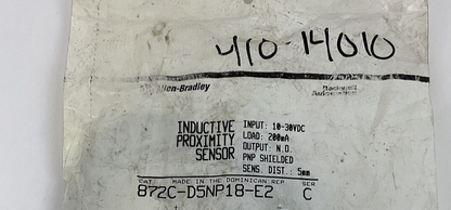 ALLEN BRADLEY 872C-D5NP18-E2 INDUCTIVE PROXIMITY SENSOR 10-30VDC SER C 200MA