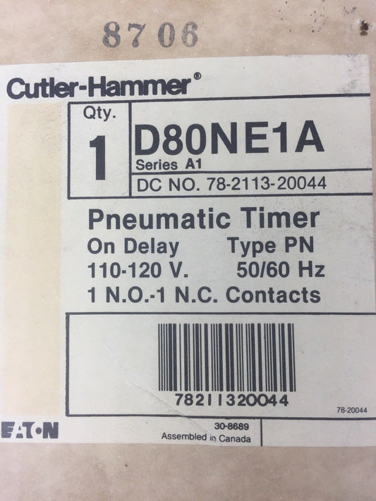 CUTLER HAMMER D80NE1A PNEUMATIC TIMER 110-120V 50/60HZ 1 N.O.-1 N.C. CONTACTS