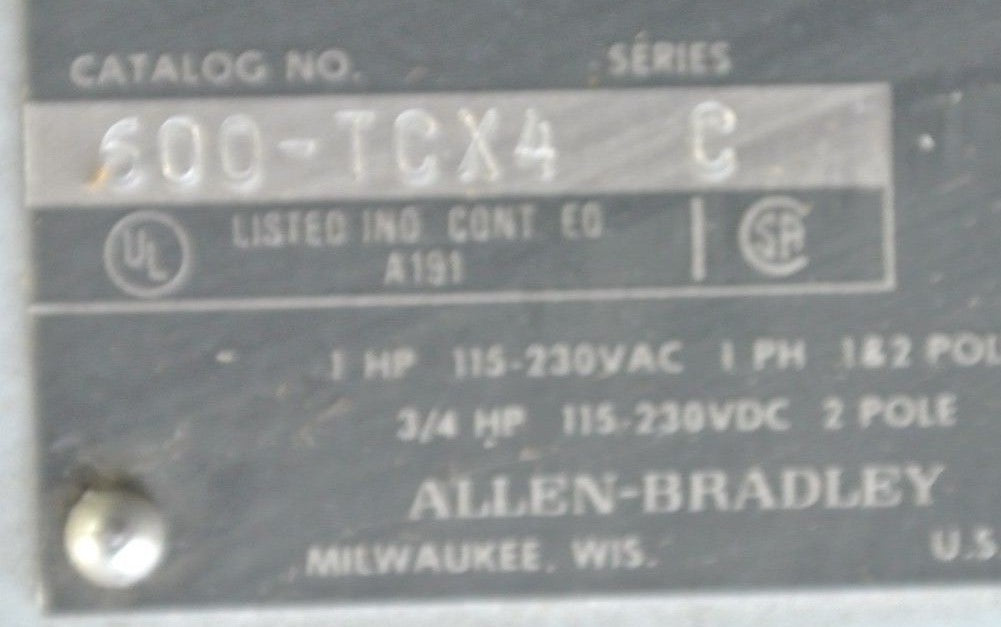ALLEN-BRADLEY 600-TCX4 MANUAL STARTING SWITCH - TOGGLE - 1 POLE - NEW SURPLUS