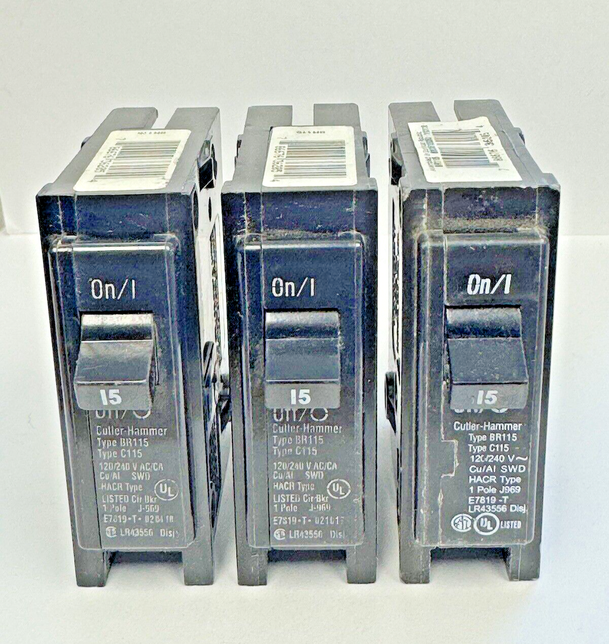 CUTLER-HAMMER **LOT OF 3** - BR115 - CIRCUIT BREAKERS  - 15A, 1  POLE, 240 VAC