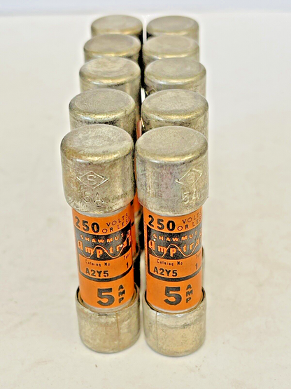 GOULD SHAWMUT - *BOX OF 10* - A2Y5 - 5 AMP, 250 VAC - TYPE 1  AMP TRAP FUSES