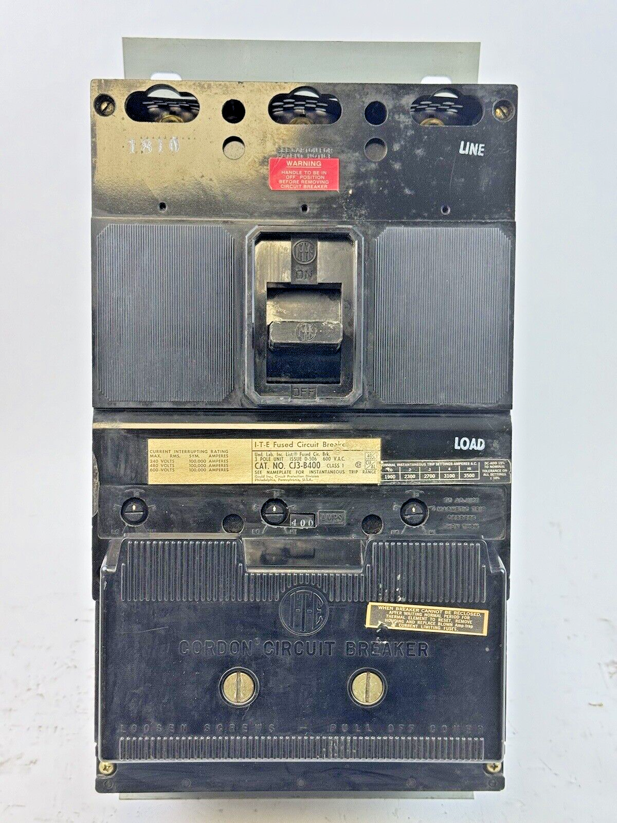 ITE - CJ3-B400 - FUSED CIRCUIT BREAKER - 400A/3 POLE/600VAC WITH 400 AMP TRIP