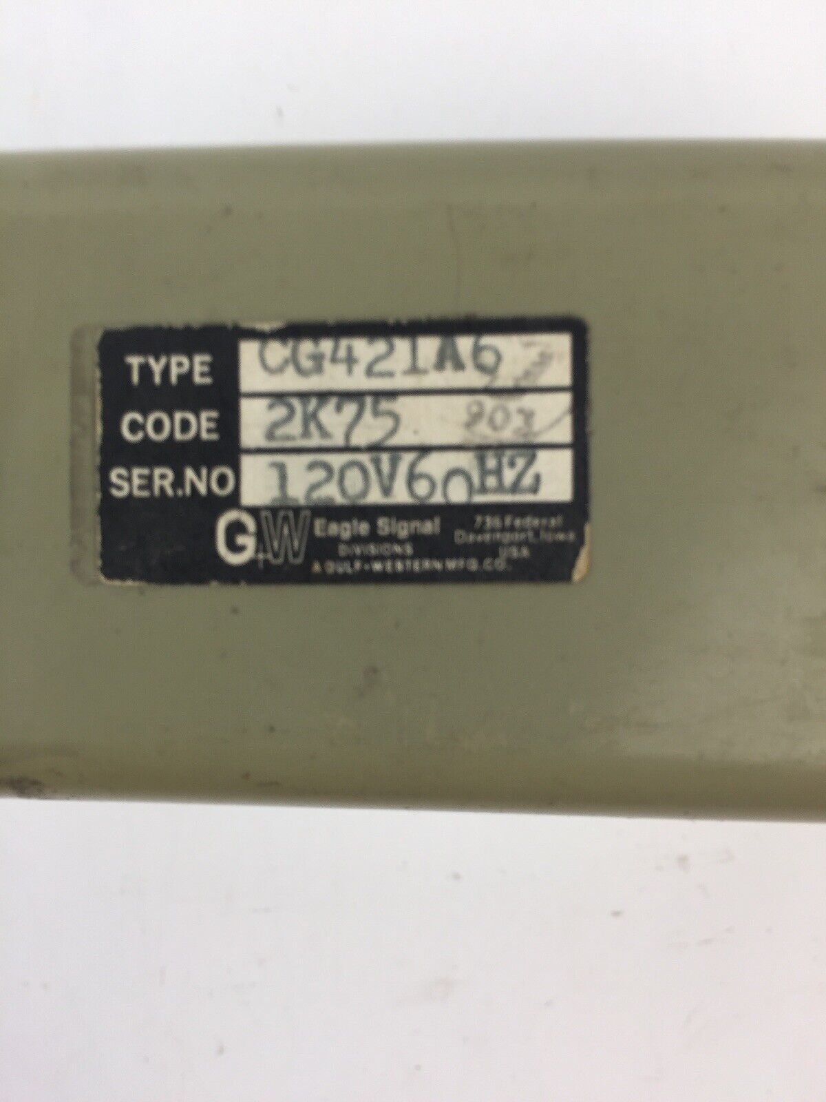 GW EAGLE SIGNAL CG421A6 TIME DELAY RELAY 120V 60HZ 120 SECONDS