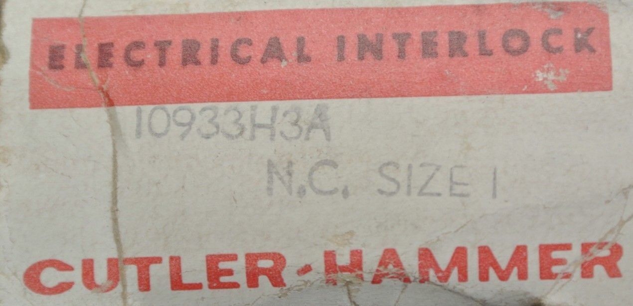 CUTLER-HAMMER 10933H3A AUXILIARY CONTACT / ELECTRICAL INTERLOCK / N.C. / SIZE 1