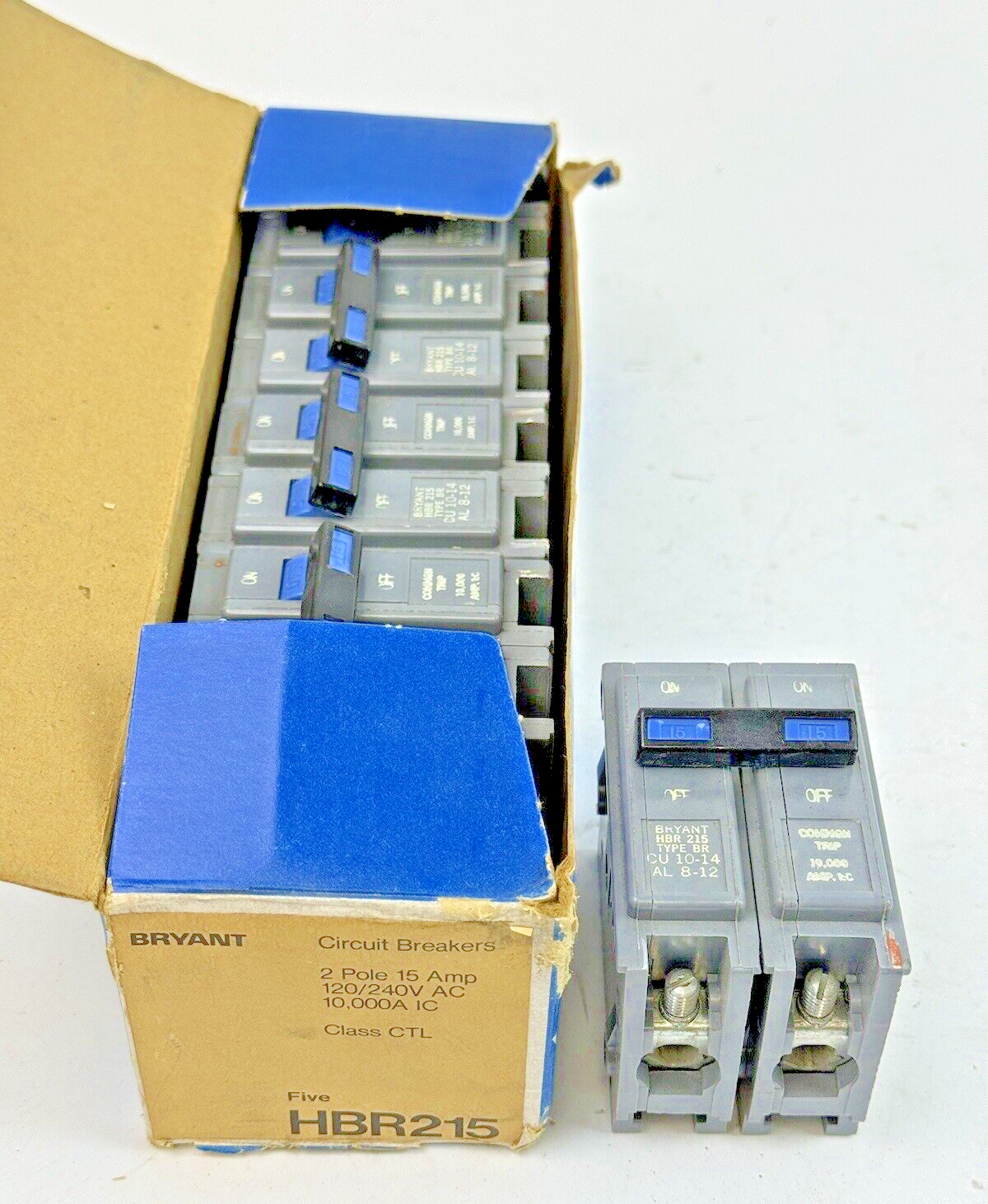 BRYANT *BOX OF 5* - HBR215 - COMMON TRIP CIRCUIT BREAKERS - 2 POLE/15 A/240 VAC