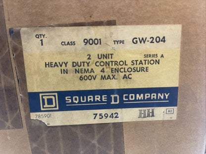 SQUARE D 9001 GW-204 CONTROL STATION SERIES A 600VAC PUSH BUTTON OPEN CLOSE