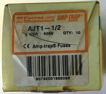 FERRAZ SHAWMUT AJT1-1/2 AMP-TRAP 2000 FUSE 1-1/2AMP 600V ***LOTOF10***