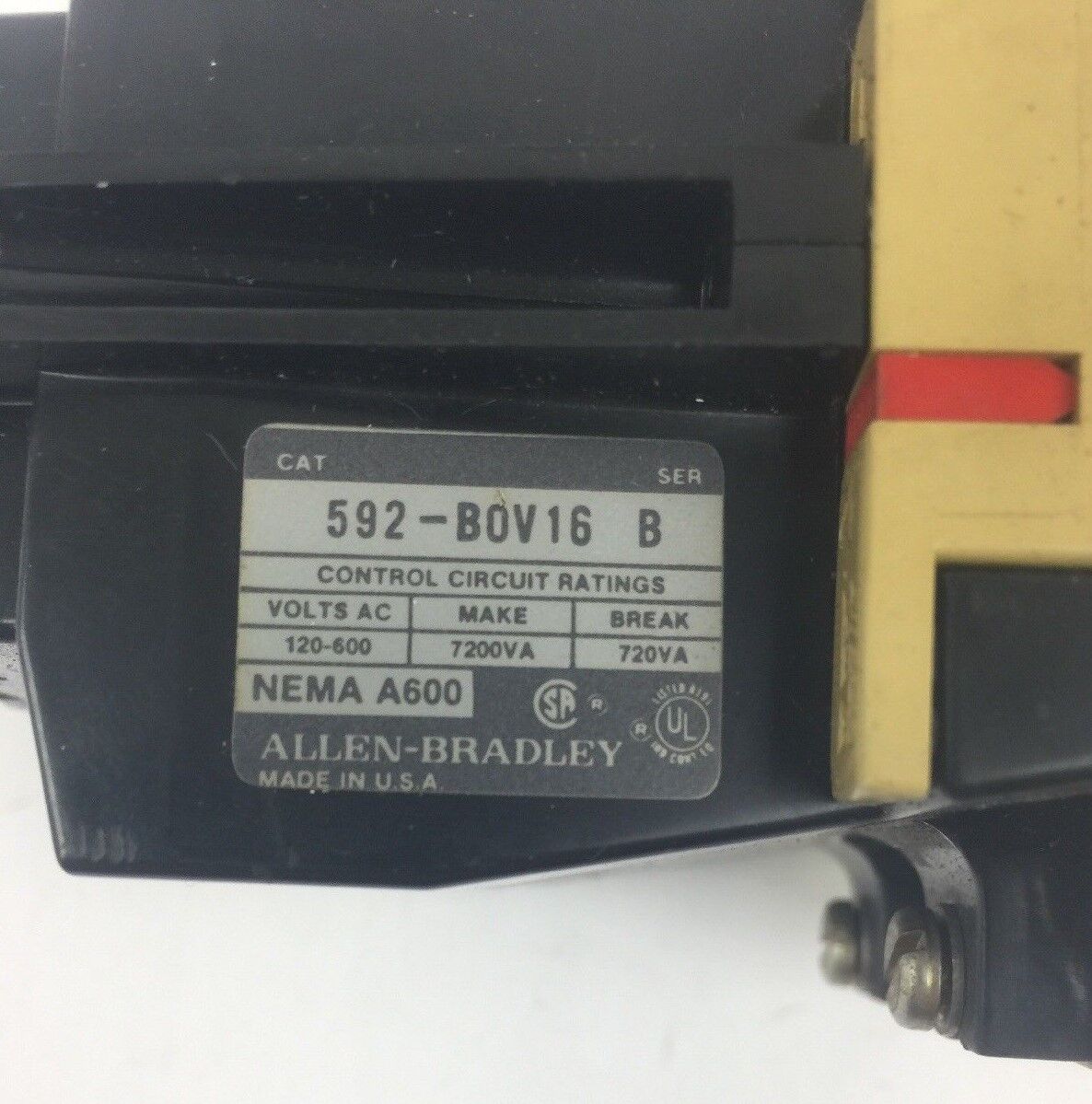 ALLEN BRADLEY 592-B0V16 MANUAL RESET OVERLOAD RELAY 120-600VAC W/ W30 HEATERS