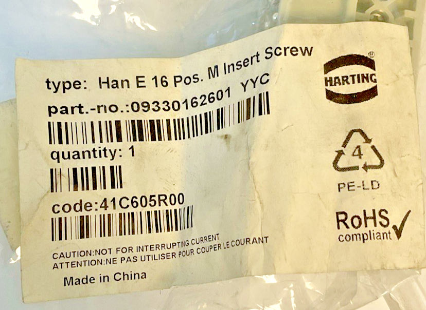 HARTING HAN E 16 POS 09330162601 INSERT CONNECTOR