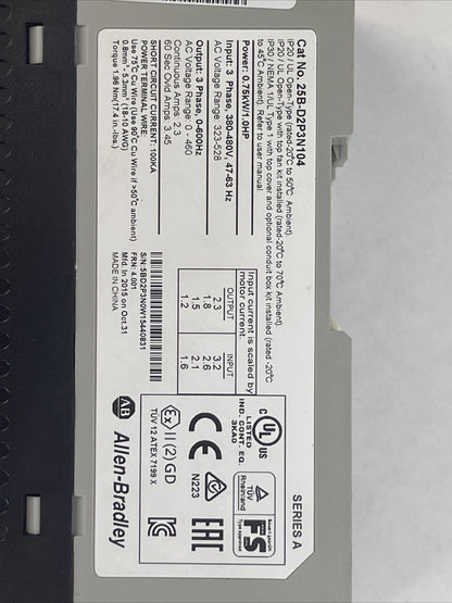 ALLEN BRADLEY 25B-D2P3N104 POWER FLEX 525 AC DRIVE FRN 4.001 SER A OUTPUT
