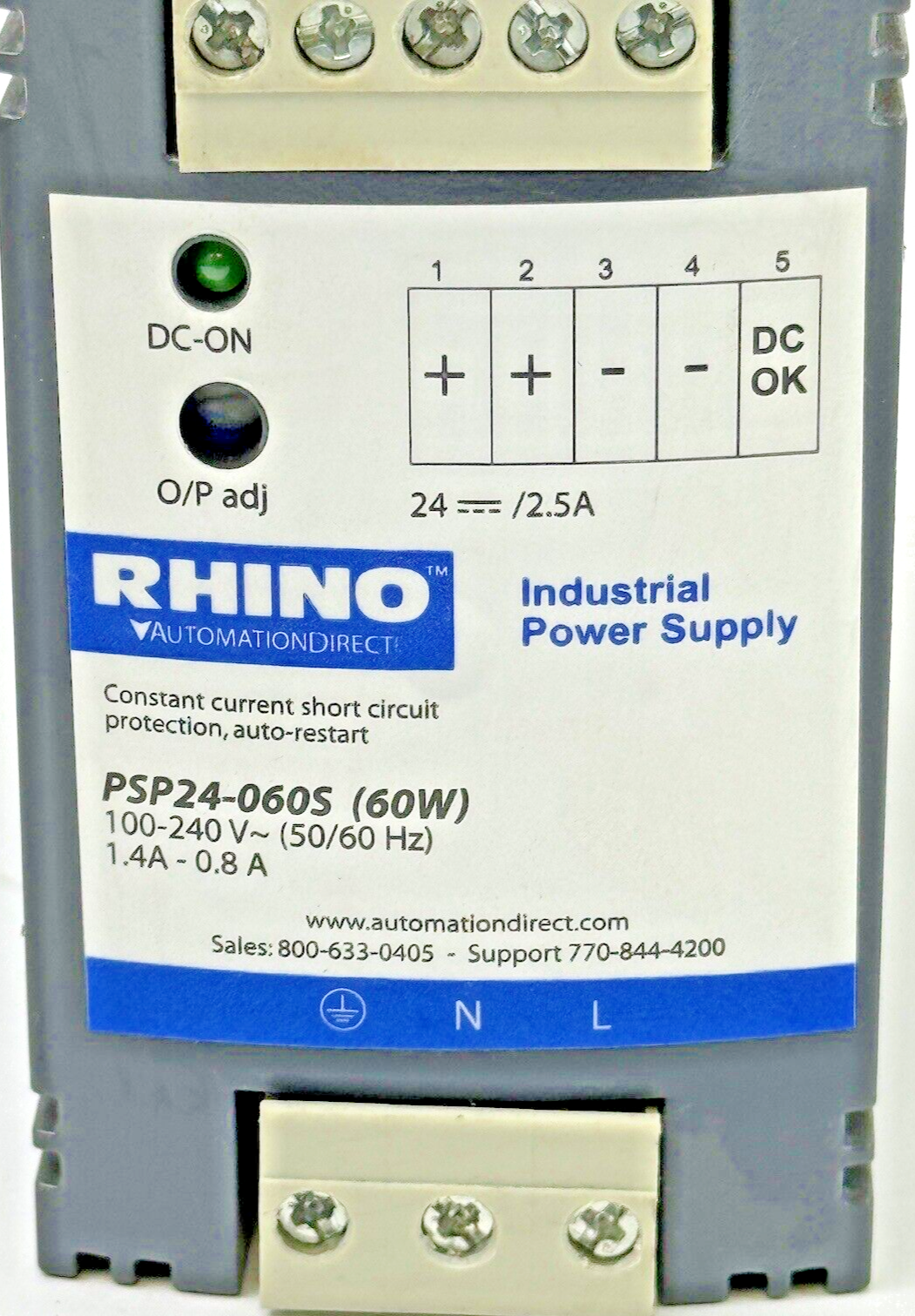 RHINO / AUTOMATION DIRECT - PSP24-060S - INDUSTRIAL POWER SUPPLY - 60W, 240 VAC