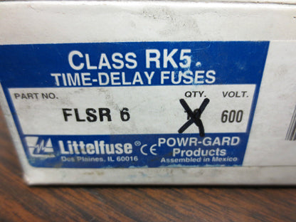 LITTELFUSE FLSR 6 FUSE, POWR-GARD CLASS RK5 TIME-DELAY 6A, 600V - NEW SURPLUS