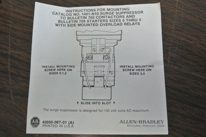 ALLEN-BRADLEY 1401-N10 Series A / SURGE SUPPRESSOR / 150VAC MAX / EACH