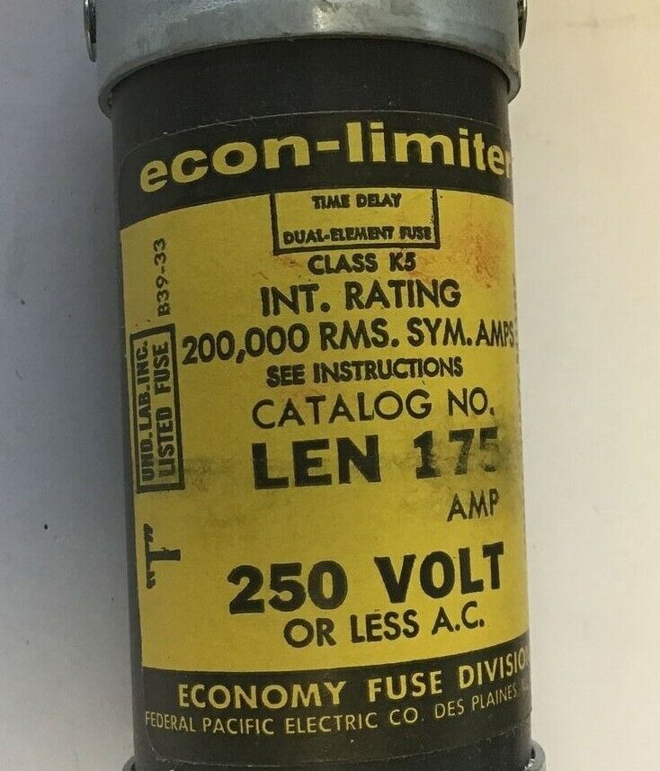 ECONOMY LEN 175 FUSE CLASS K5 175A 250VAC ECON-LIMITER TIME DELAY